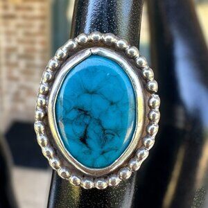 VTG Old Pawn Native American Sterling Silver‎ & Turquoise Ring Size 4 Signed DB